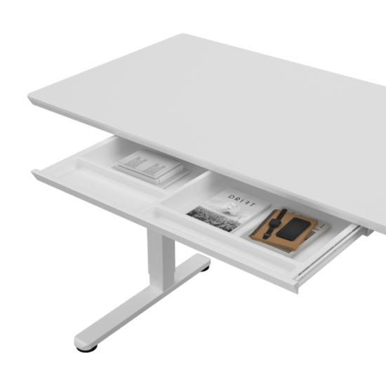 Γραφειο E-DESK G5 120X60 /Γυαλινη Επιφανεια / Ρυθμιζομενο Υψος / Συρταρι Αποθηκευσης Χρωμα λευκο