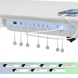 Gaming E-DESK G3 120x60cm / Γυαλινη επιφανεα / Ρυθμιζομενο Υψος / RGB LED / USB& C-TYPE  Θυρες / Συρταρι Αποθηκευσης Χρωμα Λευκο 