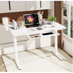 Gaming E-DESK G6 120x60cm / Γυαλινη επιφανεα / Ρυθμιζομενο Υψος / USB& C-TYPE  Θυρες / Συρταρι Αποθηκευσης Χρωμα λευκο