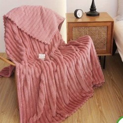 Κουβερτα Fleece Υπερδιπλη 220*240 βελούδινη με ρίγες ροζ