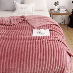 Κουβερτα Fleece Υπερδιπλη 220*240 βελούδινη με ρίγες ροζ