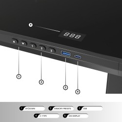 Gaming E-DESK G6 120x60cm / Γυαλινη επιφανεα / Ρυθμιζομενο Υψος  / USB& C-TYPE  Θυρες / Συρταρι Αποθηκευσης χρωμα Μαυρο 