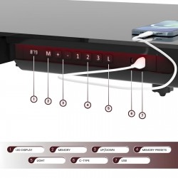 Gaming E-DESK G3 120x60cm / Γυαλινη επιφανεα / Ρυθμιζομενο Υψος / RGB LED / USB& C-TYPE  Θυρες / Συρταρι Αποθηκευσης Χρωμα Μαυρο 