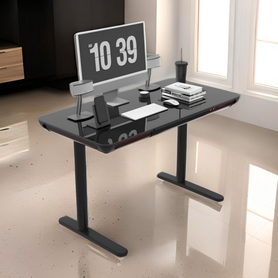 Gaming E-DESK G3 120x60cm / Γυαλινη επιφανεα / Ρυθμιζομενο Υψος / RGB LED / USB& C-TYPE  Θυρες / Συρταρι Αποθηκευσης Χρωμα Μαυρο 